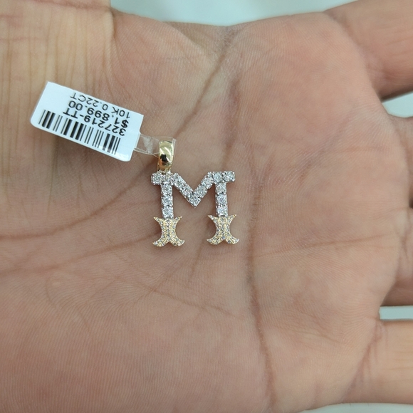 Real diamond 10kt Yellow Gold Two-tone Fanuc Style Initial M Pendant
